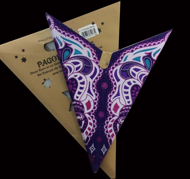 SUMITA lila/Glitter - Faltbarer Leuchtstern, Weihnachtsstern aus Papier mit 5 Zacken, 60 cm
